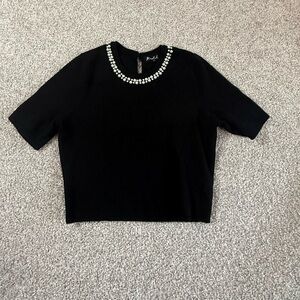 Marled Audrey Hepburn-Inspired Pearl Embellished black tailered Sweater like new